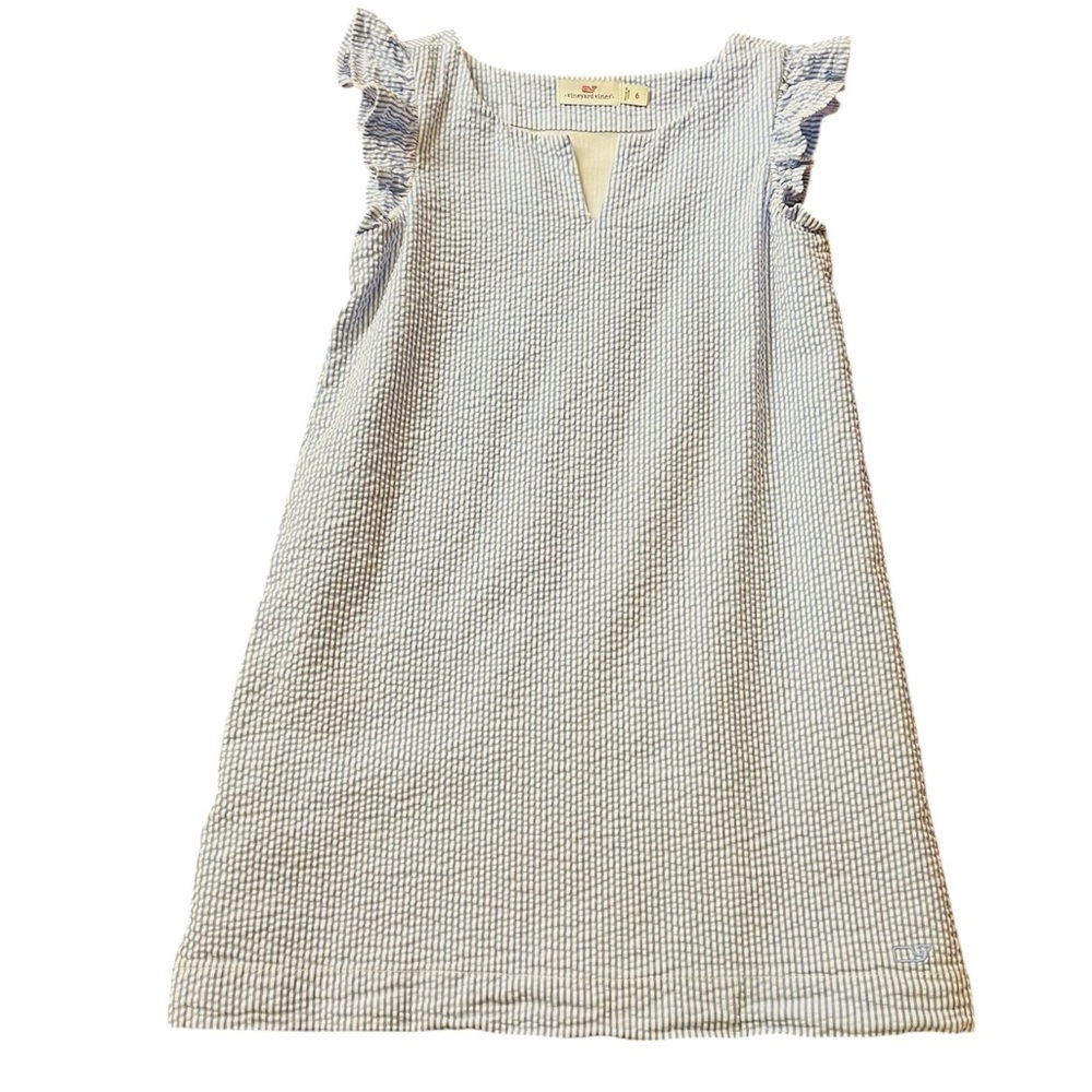 Vineyard Vines Blue and White Striped Seersucker Kids Dress Size 6